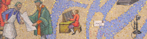 Icon Image for About the Library showing a portion of the library's first floor mural artwork