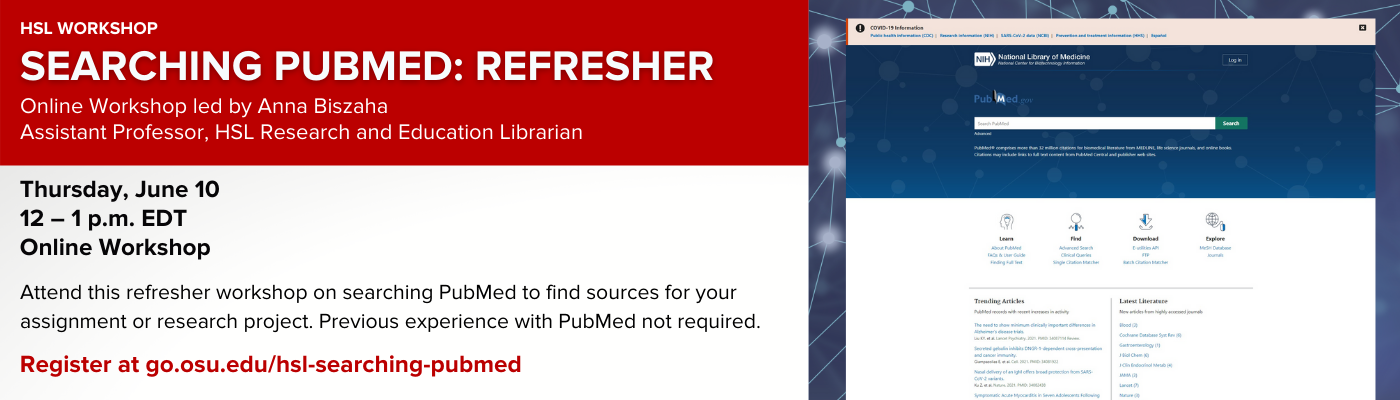 Register for the June 10th PubMed Refresher Workshop