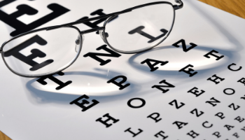 An image of an eye chart with glasses