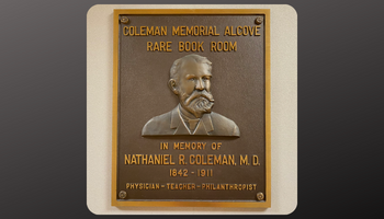 Nathaniel R. Coleman Memorial Alcove plaque at the Medical Heritage Center