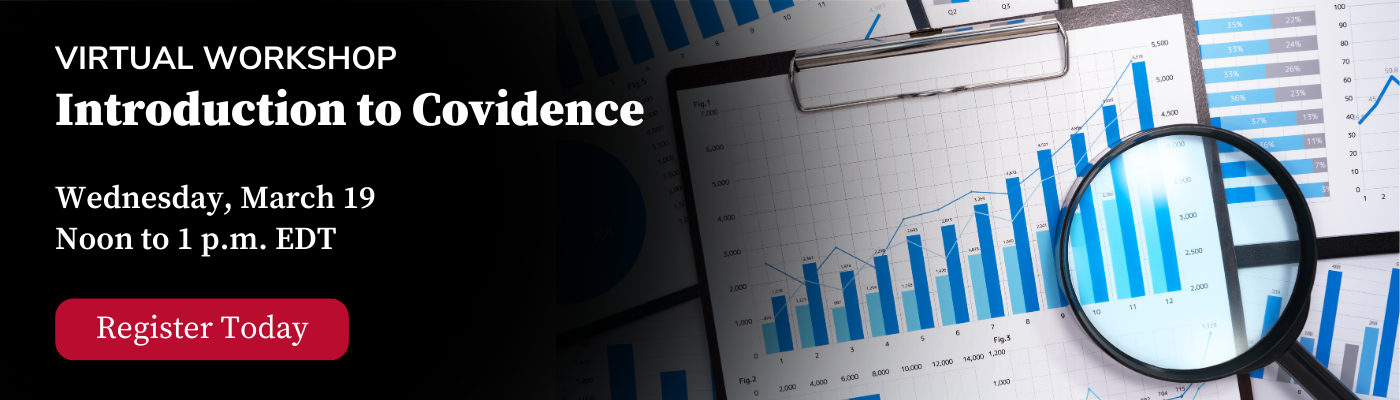 Virtual workshop advertisement with graphs and charts under a magnifying glass.