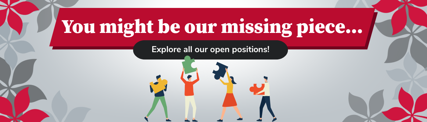 Banner with text 'You might be our missing piece...' above diverse figures holding puzzle pieces.