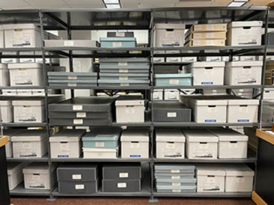 Range of shelves in the Medical Heritage Center's archives