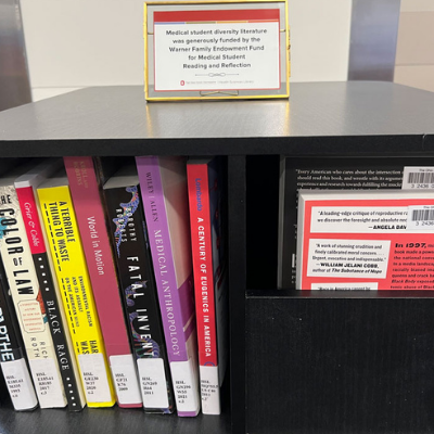 A photo of a diversity book collection in the health sciences library