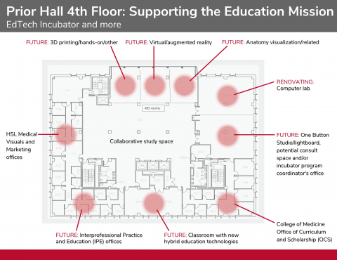 An image of a map showing the planned renovations to various areas on the library's fourth floor