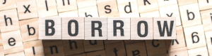 The word BORROW in letter blocks