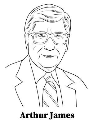 line drawing illustration of Arthur James