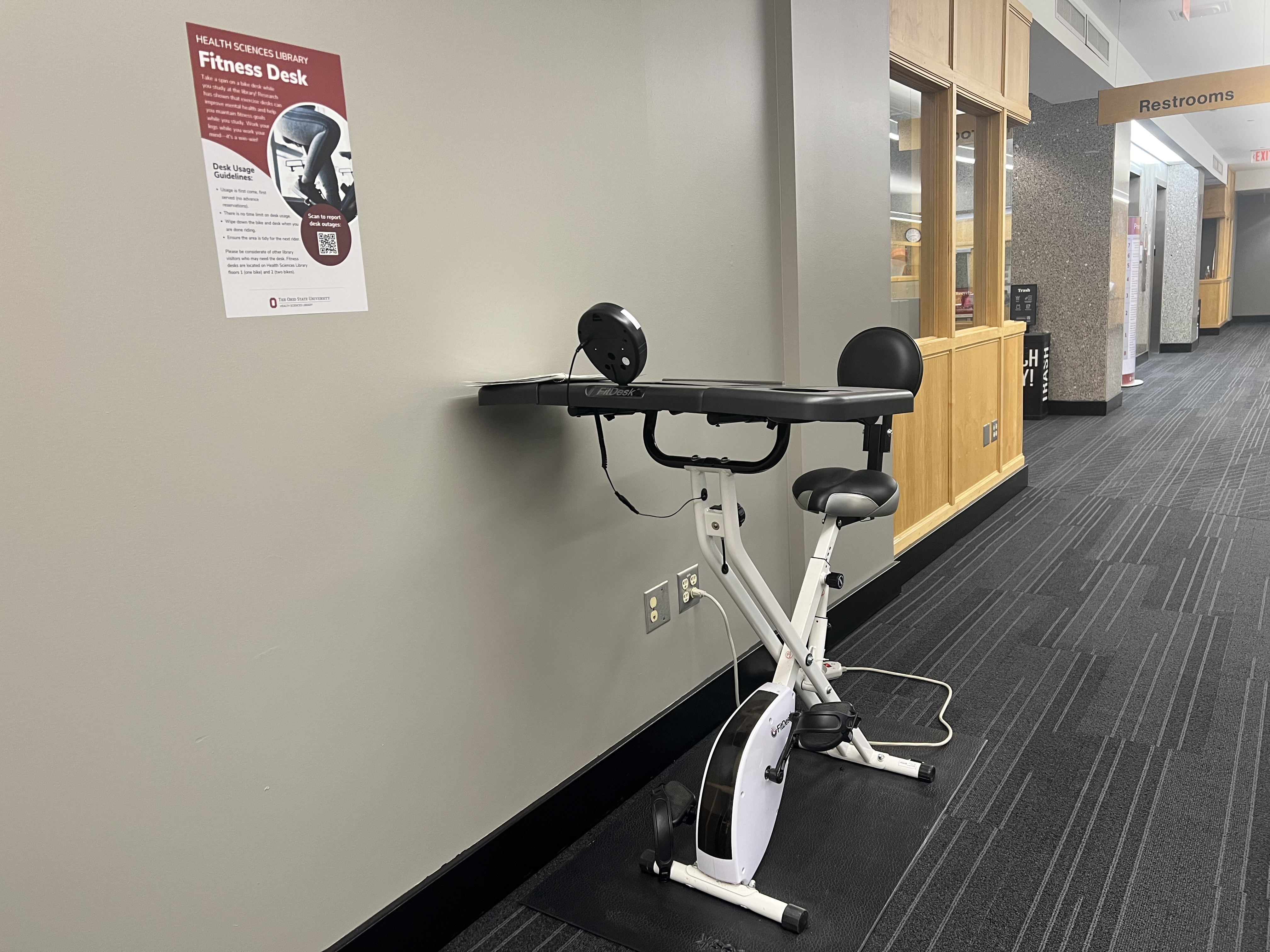 Bike desk for exercise and study in the library.