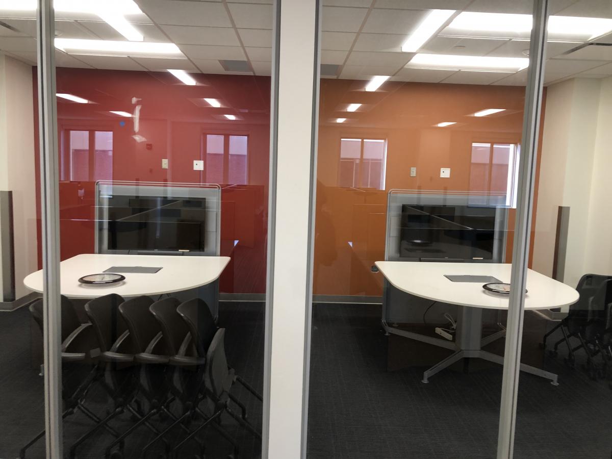 Colorful MediaScape group study rooms