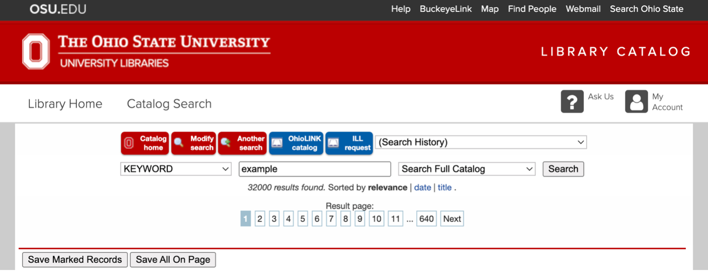 Screenshot of Ohio Link icon on OSU Library Catalog page