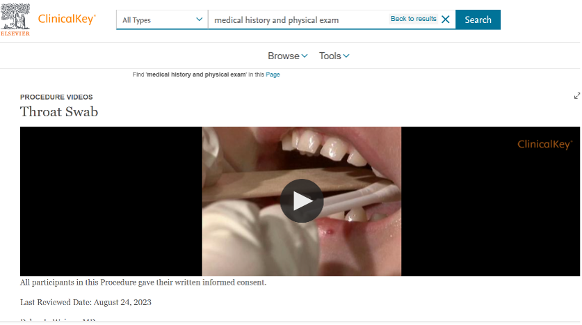 Screenshot of dental video on Clinical Key website