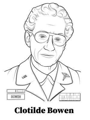line drawing illustration of Clotilde Bowen