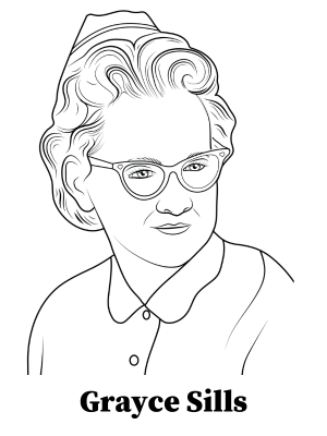 line drawing illustration of Grayce Sills