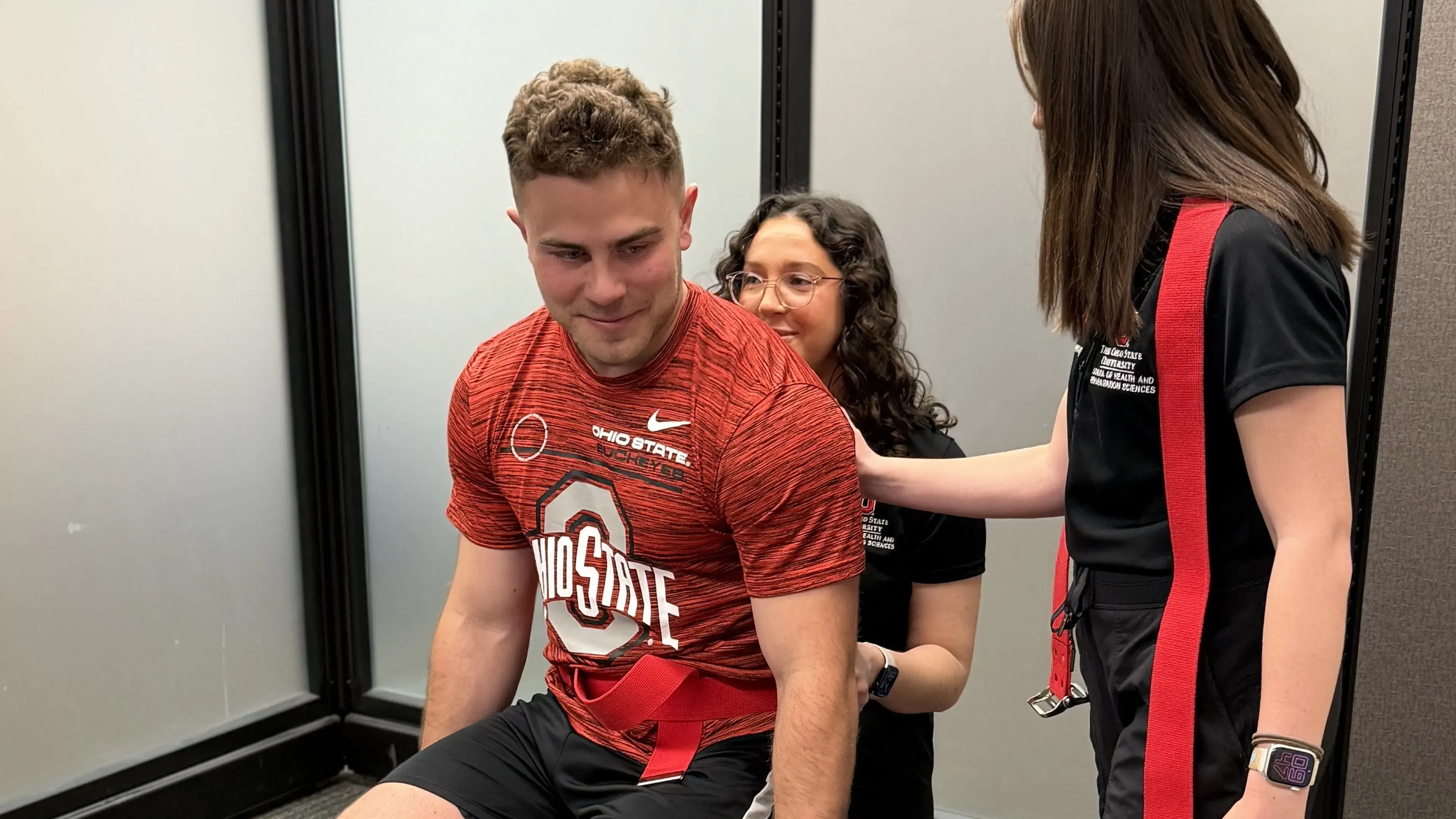 Students practicing physical therapy