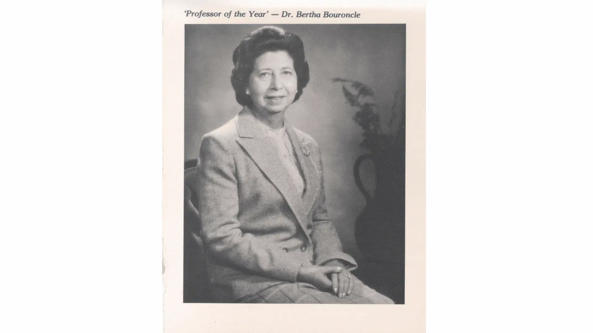 Bertha Bouroncle posing for a portrait as 'Professor of the Year'