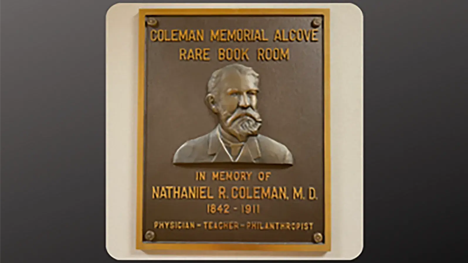 bronze plaque of nathaniel r. coleman