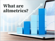 Stylized bar charts overlayed on an open laptop computer with the text, What are Altmetrics?