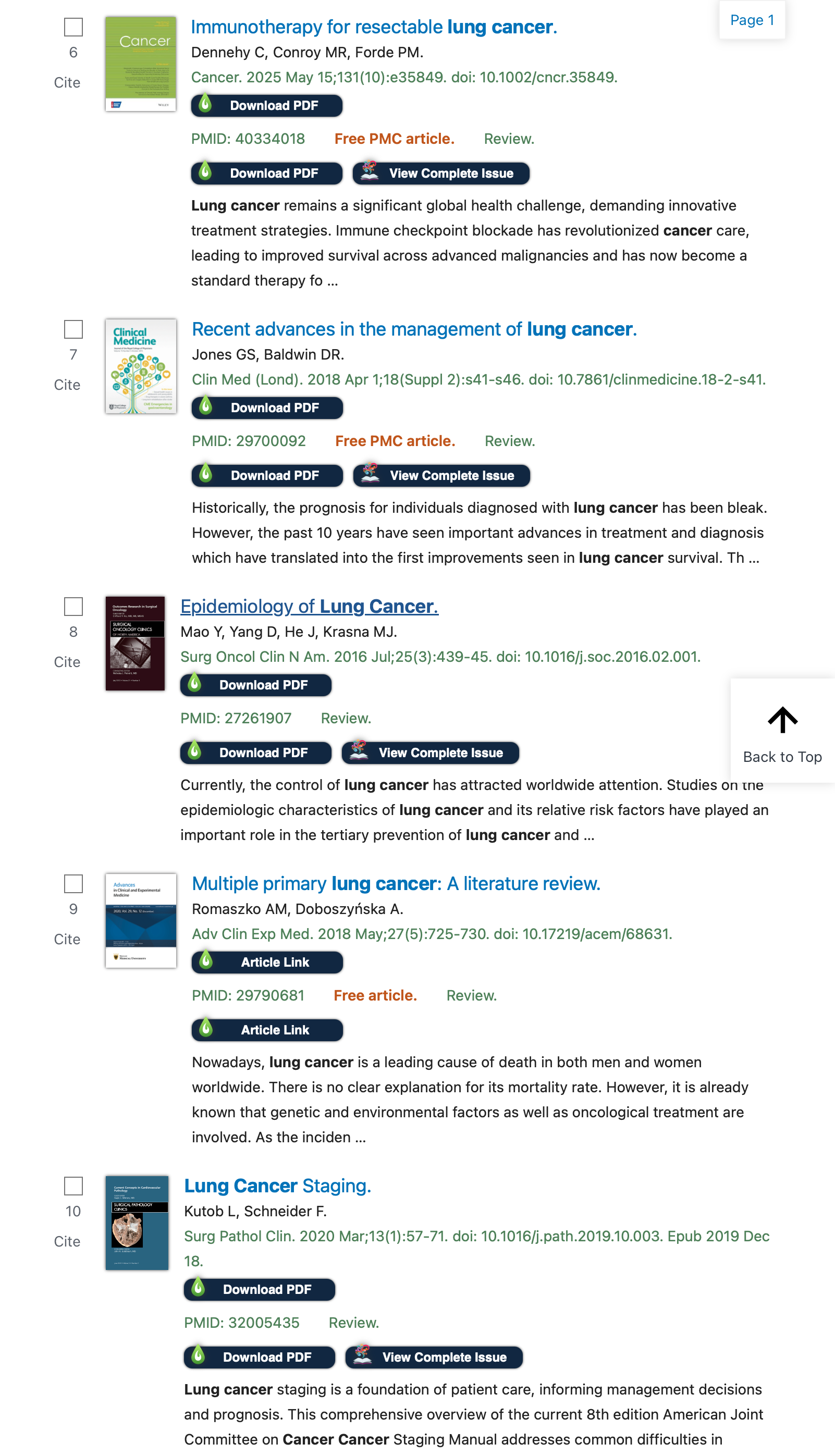 PubMed search results with LibKey Nomad, shows article links and cover art