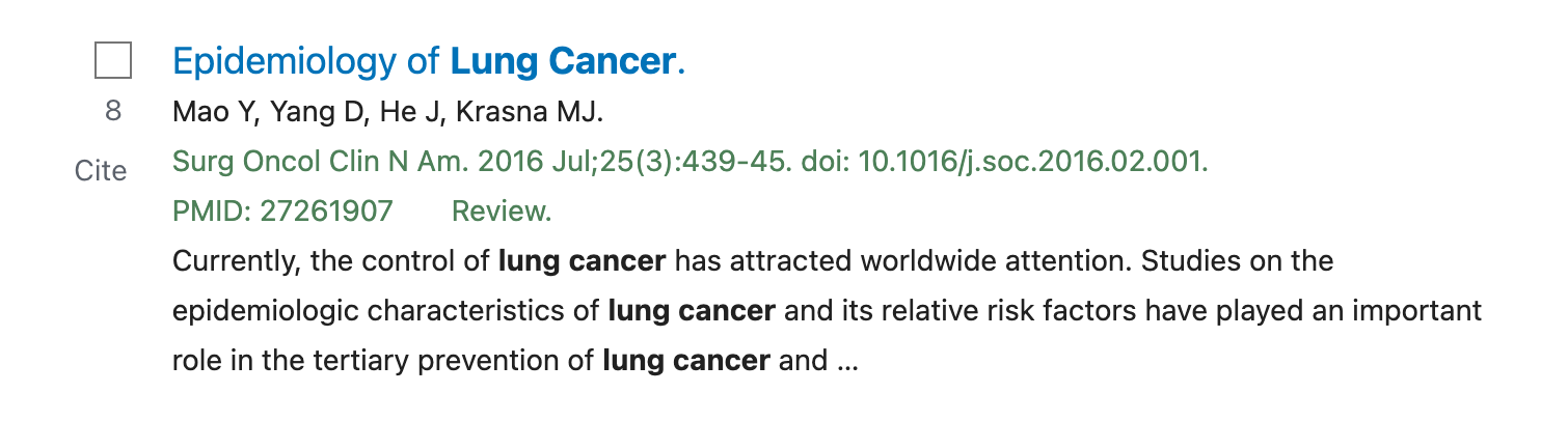 PubMed individual search result without LibKey Nomad, does not show article links