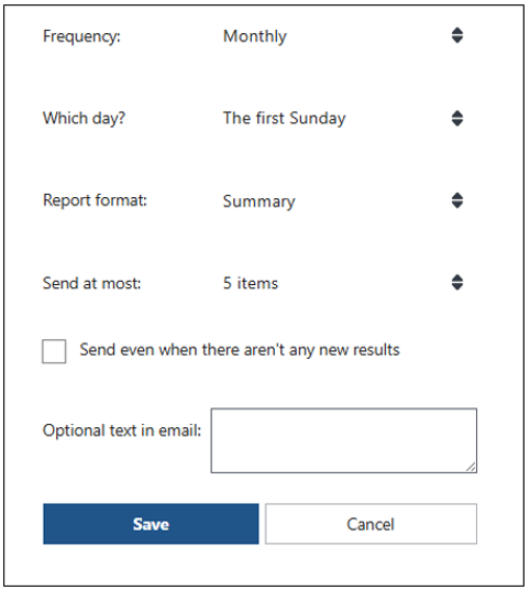 Screenshot of PubMed's search alert options