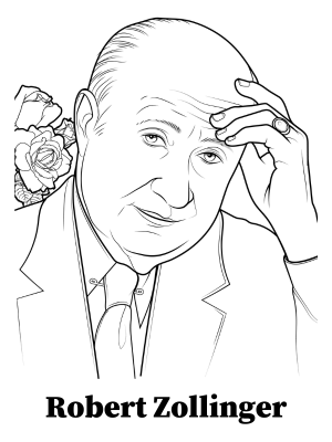 line drawing illustration of Robert Zollinger