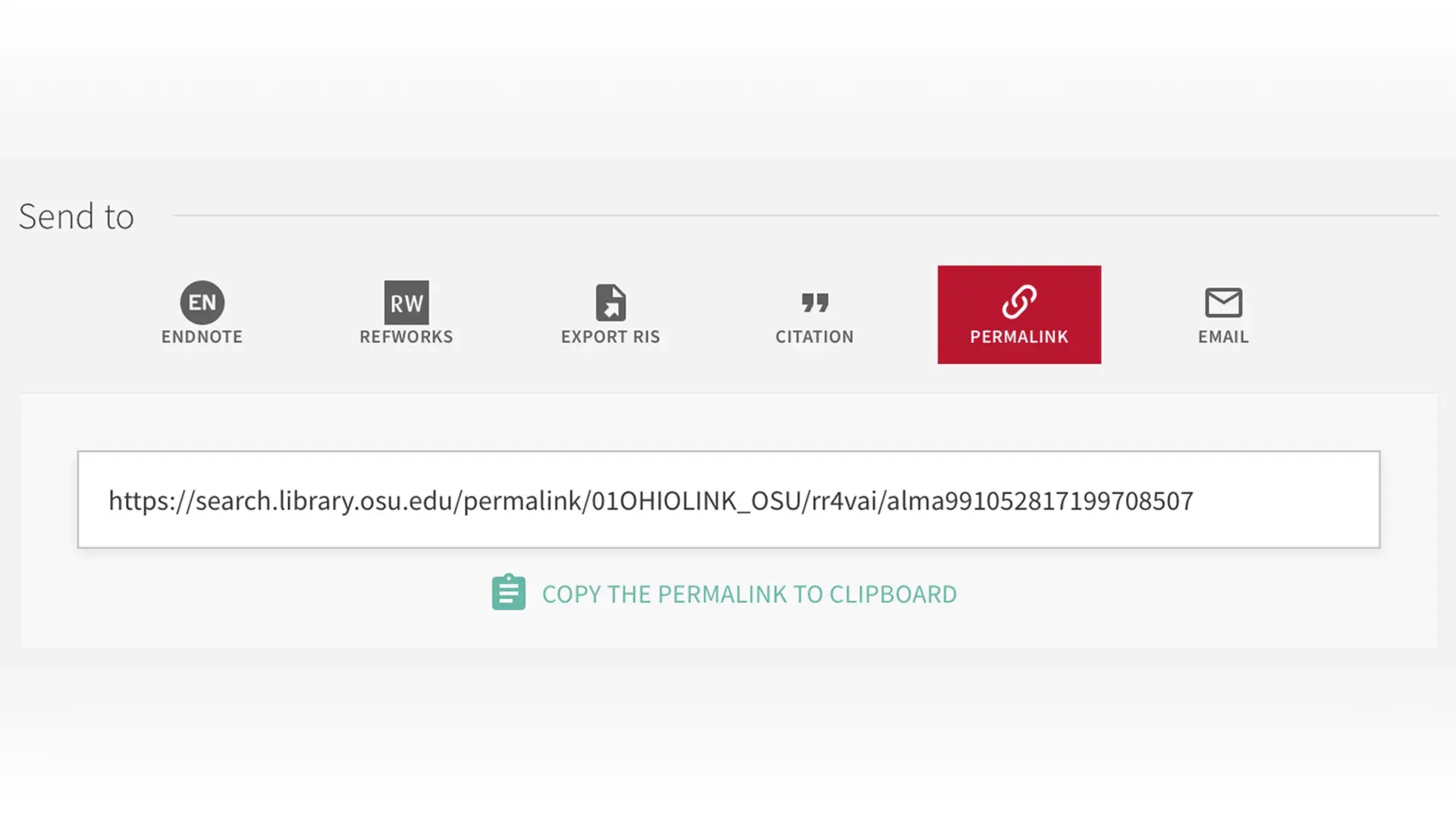 Screenshot of user interface for creating permalinks in the 'send to' section.