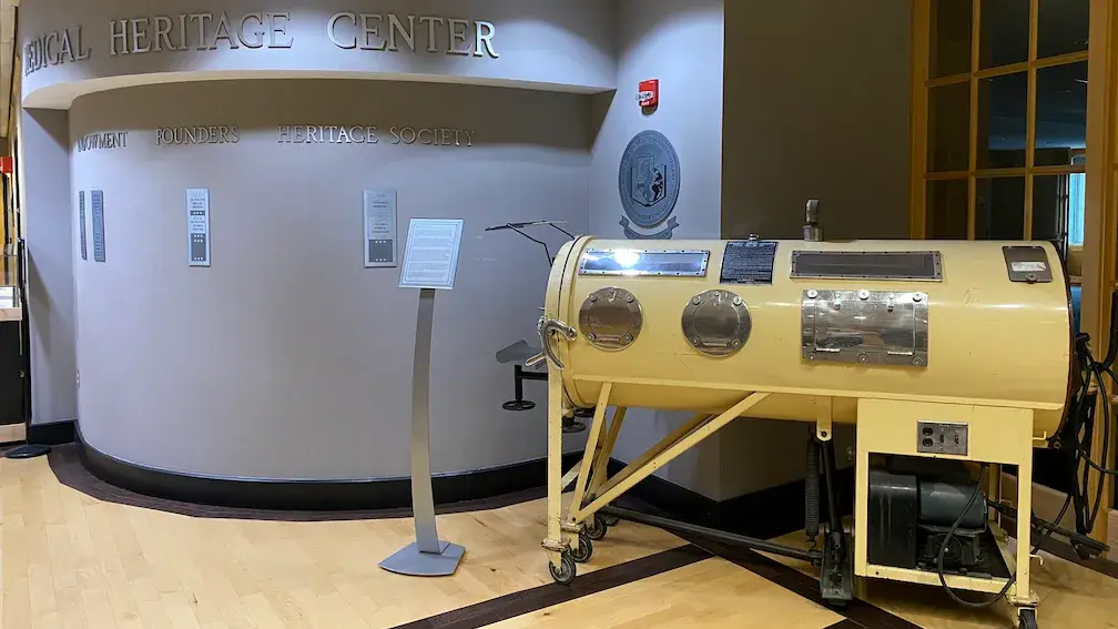 Emerson Iron Lung on display at the Medical Heritage Center